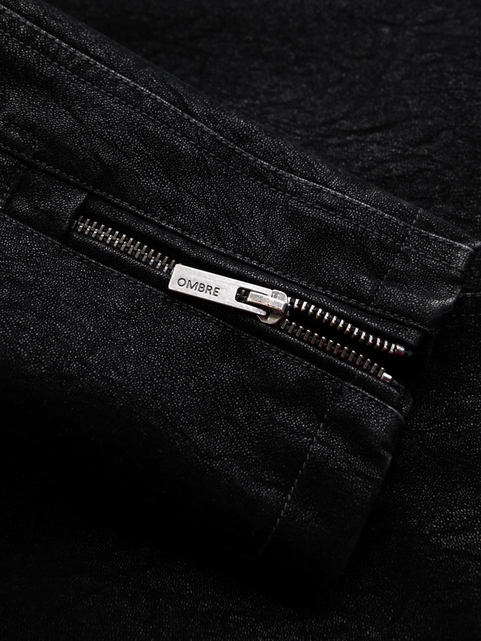 Jachetă elegantă de motociclist din piele ecologică pentru bărbați cu guler înalt - negru V2 C637