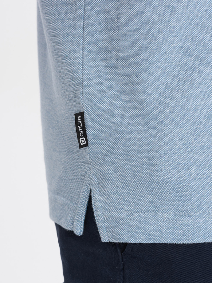 Tricou polo melange pentru bărbați cu guler contrastant - albastru V3 S1618