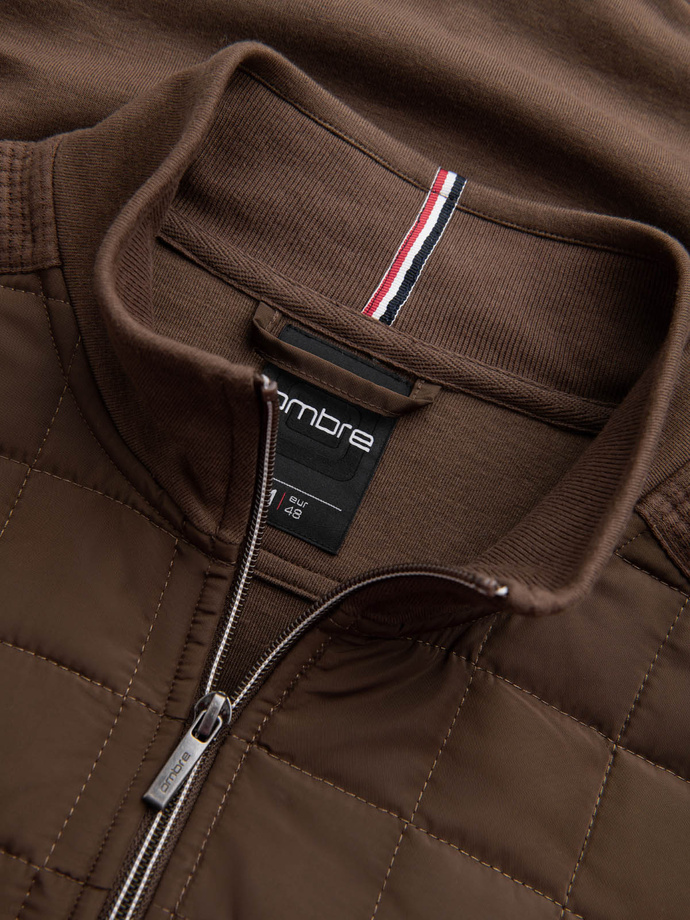 Jachetă ușoară cu fermoar pentru bărbați, cu față matlasată - maro V3 OM-JANP-0193