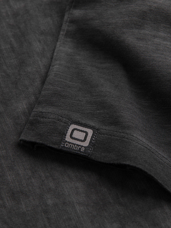 Men's brindle V-neck t-shirt with pocket - black V6 OM-TSCT-22SS-002