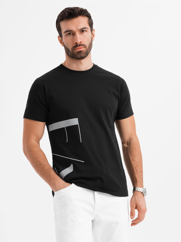 Men's cotton jersey T-shirt with large side lettering - black V1 OM-TSPT-0213