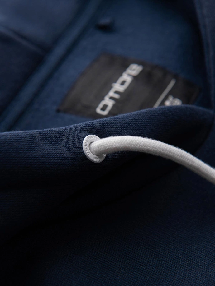 Men's sweatshirt with contrast stitching and hood - navy blue V2 OM-SSNZ-0250