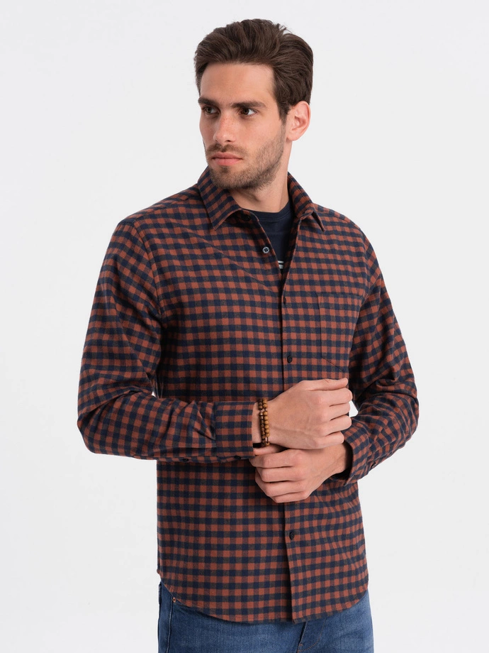 Men's checkered flannel shirt - navy blue and black V6 OM-SHCS-0150