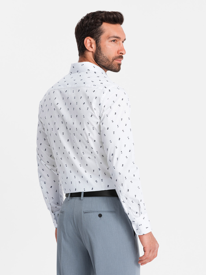 Cămașă bărbătească SLIM FIT din bumbac cu model - alb V2 OM-SHCS-0151