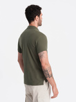 Tricou polo bărbătesc BASIC tricot piqué monocolor - verde-oliv închis V6 OM-POBS-0100