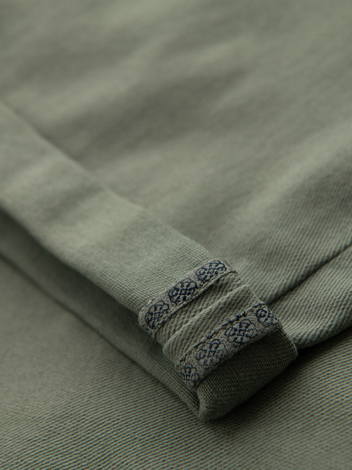 Men's classic denim shorts with rolled up leg - light olive V5 OM-SRDS-0162