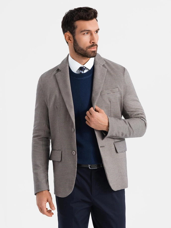 Men's casual blazer in delicate check - brown V1 OM-BLZB-0116