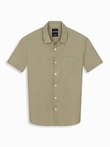 Men's short sleeve cotton and linen shirt with pocket - olive V6 OM-SHSS-0167