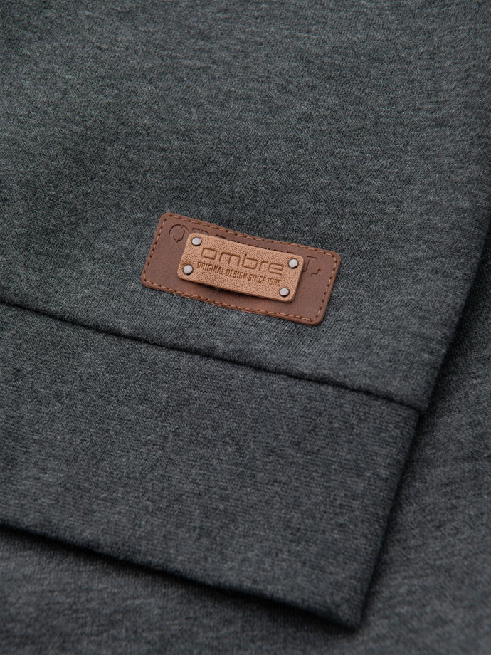 Men's button-down hooded sweatshirt - graphite melange V4 OM-SSZP-0186 