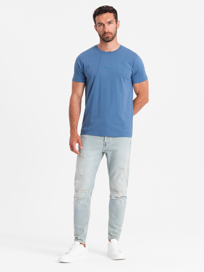 Tricou bărbătesc din bumbac cu broderie fină - albastru închis V6 OM-TSCT-0170