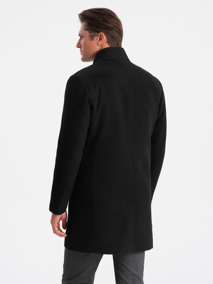 Men's coat with asymmetrical fastening - black V2 OM-COWC-0102