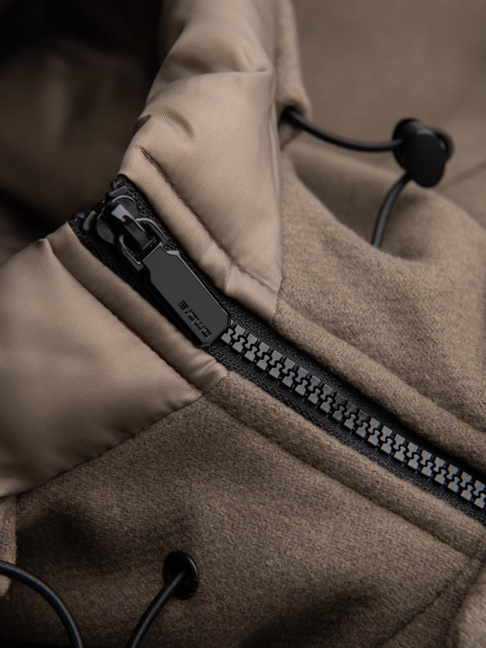 Men's parka coat with wool and hood - khaki V2 OM-COWC-0132