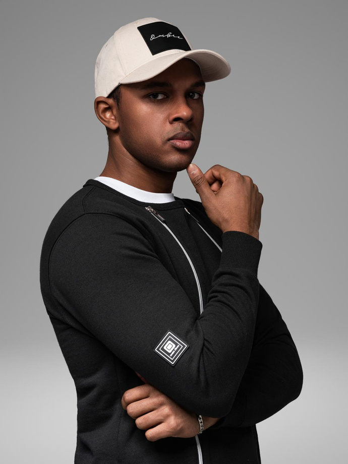 Men's sweatshirt with decorative front zips - black V1 OM-SSNZ-0187