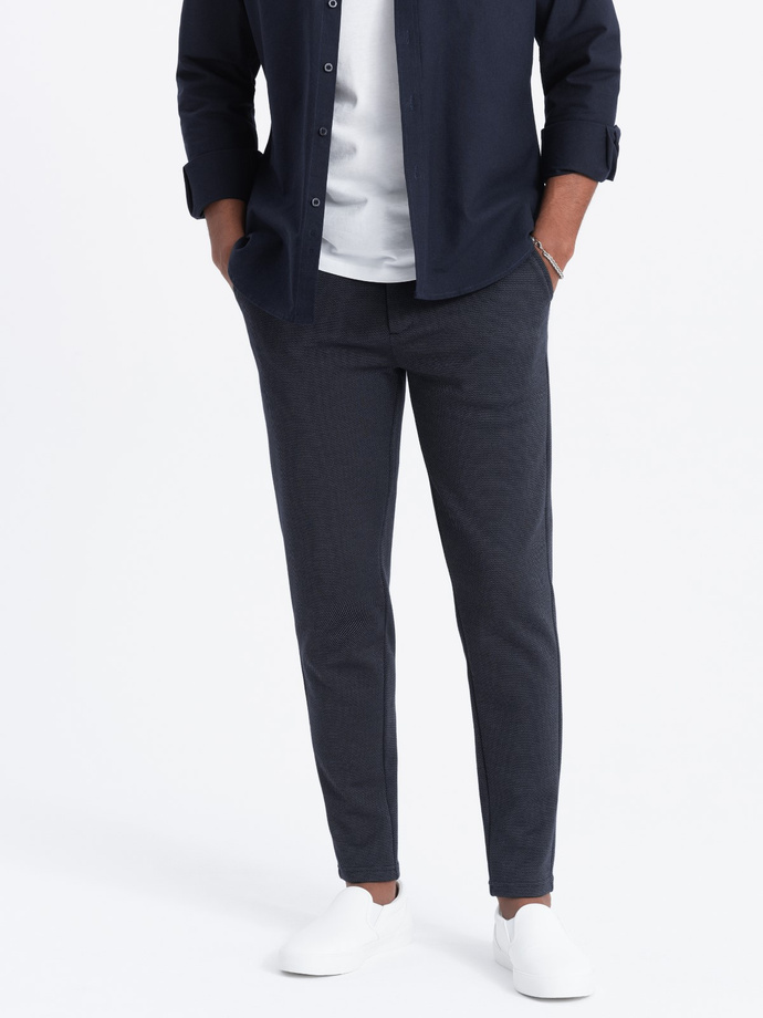 Pantaloni CARROT pentru bărbați CARROT din tricot structurat în două tonuri - albastru marin V1 OM-PACP-0168