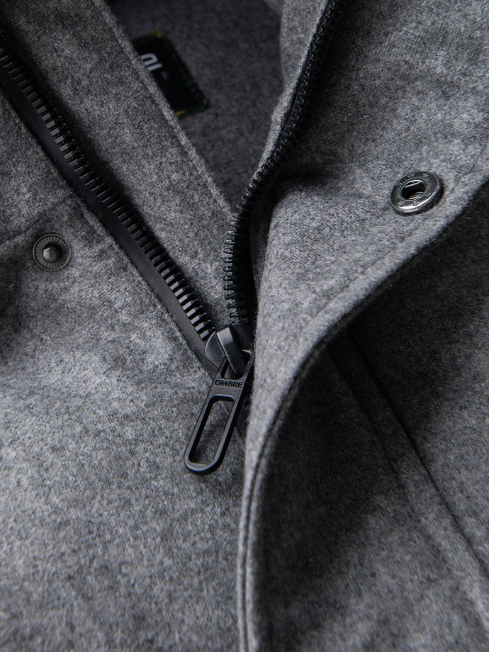 Pánská lehká bunda se síťovanou podšívkou a kapucí - šedá V6 OM-JANP-0149