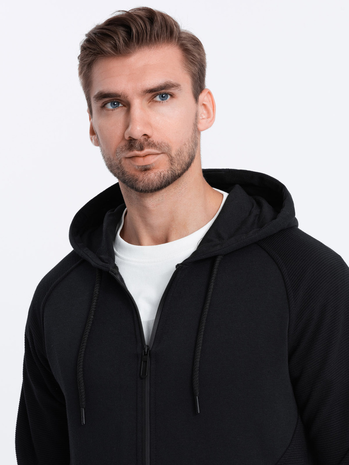 Men's unbuttoned hooded sweatshirt - black V5 OM-SSZP-0124