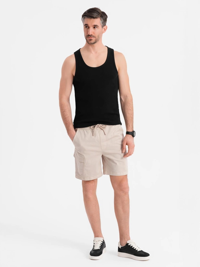 Pantaloni scurți casual pentru bărbați SLIM FIT jacquard knit - albastru marin V1 OM-SRCS-0168