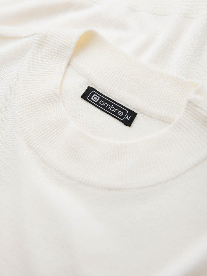 Men's knitted half turtleneck with viscose - cream V4 OM-SWTN-0100 