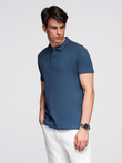 Tricou polo BASIC pentru bărbați, tricou piqué monocolor - albastru închis V13 OM-POBS-0100