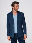 Men's SLIM knit jacket with subtle texture - dark blue V6 OM-BLZB-0101