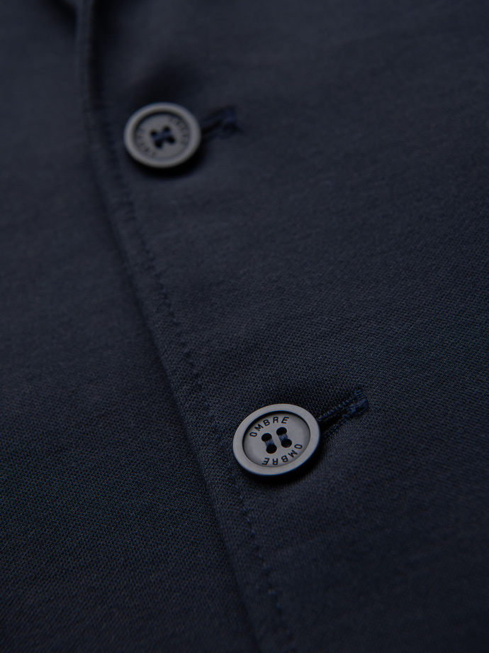 Pánska bunda SLIM z jemne štruktúrovaného úpletu - tmavomodrá V3 OM-BLZB-0101