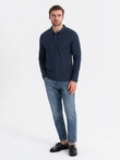 Mâneci lungi pentru bărbați cu guler polo - albastru marin V3 OM-POBL-0114
