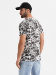 Men's patterned cotton short sleeve T-shirt - white and black V2 OM-TSFP-0223