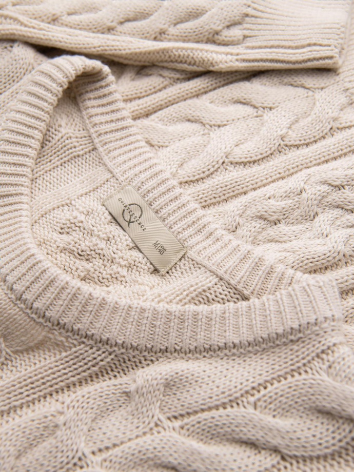 Elegant men's sweater with interesting weave - ecru V1 OM-SWSW-0173