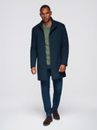 Men's tailored structured coat with high collar - navy blue V2 OM-COWC-0136