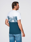 Tricou bărbătesc cu imprimare de frunze de palmier în două tonuri - albastru închis V1 OM-TSPT-0177