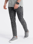 Pánské džínové kalhoty slim fit střihu s prošíváním na kolenou - šedé V3 OM-PADP-0109