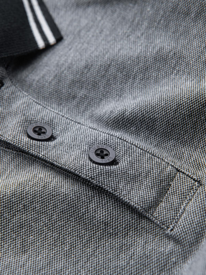 Melanžiniai vyriški polo marškinėliai su dryžuota apykakle - juodi V1 OM-POSS-0109