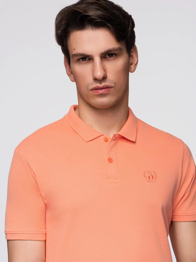 Tricou polo BASIC pentru bărbați BASIC tricot piqué monocolor - piersică V19 OM-POBS-0100