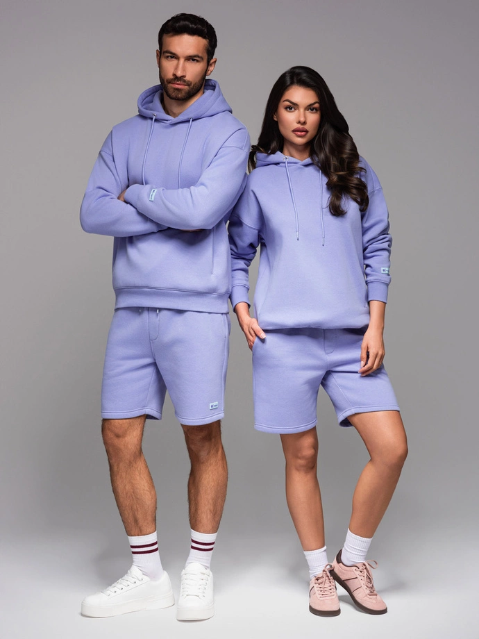 UNISEX tepláková súprava mikina + šortky v športovom štýle - levanduľová V9 Z110