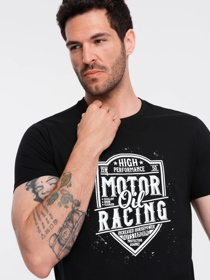 Tricou bărbătesc imprimat stil motocicletă - negru V1 OM-TSPT-0125