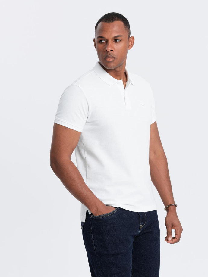 Tricou polo BASIC pentru bărbați, tricou piqué monocolor - alb V4 OM-POBS-0100