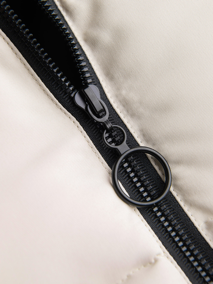 Vyriški kontrastiniai dygsniuoti marškinėliai be rankovių - kreminiai V1 OM-JAVJ-0161