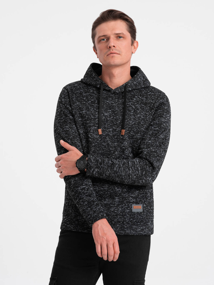 Men's non-stretch kangaroo hoodie - graphite melange V2 OM-SSNZ-0147