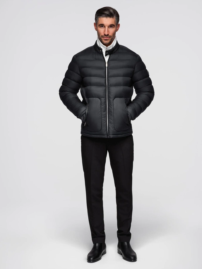 Men's quilted classic jacket with stand-up collar - black V1 OM-JALP-0261