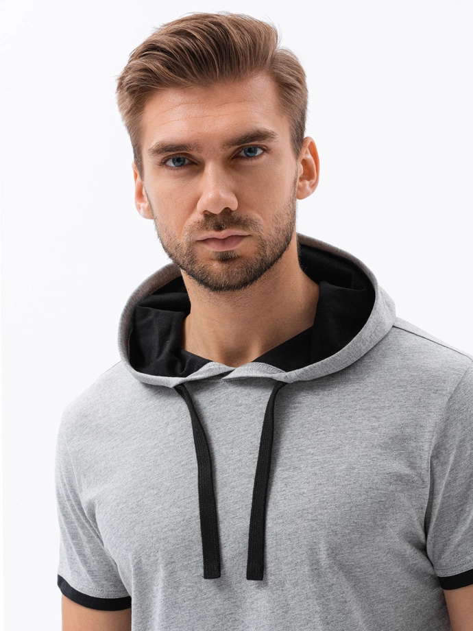 Men's plain hooded t-shirt - grey melange S1376