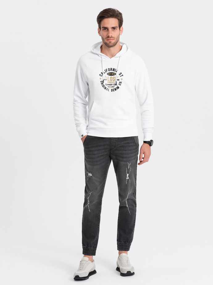 Pánske džínsové nohavice JOGGER s odieraním - čierne V2 OM-PADJ-0150