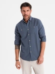 Men's linen shirt with classic collar and pockets REGULAR FIT - blue V4 OM-SHCS-0134