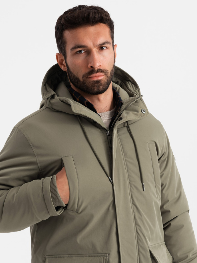 Jachetă parka lungă clasică pentru bărbați - olive V3 OM-JALJ-0166