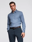 Vyriški SLIM FIT marškiniai iš dekoratyvinio audinio - mėlyni V1 OM-SHCS-0175