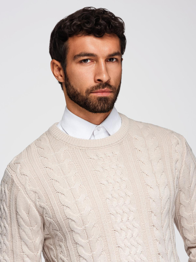 Elegantný pánsky sveter so zaujímavou väzbou - ecru V1 OM-SWSW-0173