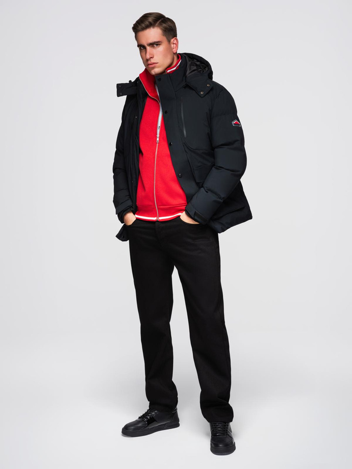 Pánska zimná bunda s odnímateľnou kapucňou z nepremokavého materiálu - čierna V3 OM-JAHP-0306