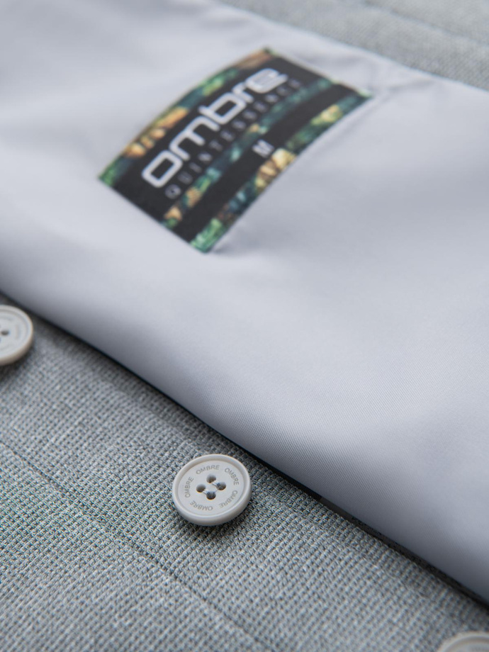 Fitted structured men's vest with patch pockets - grey melange V2 OM-BLZV-0146