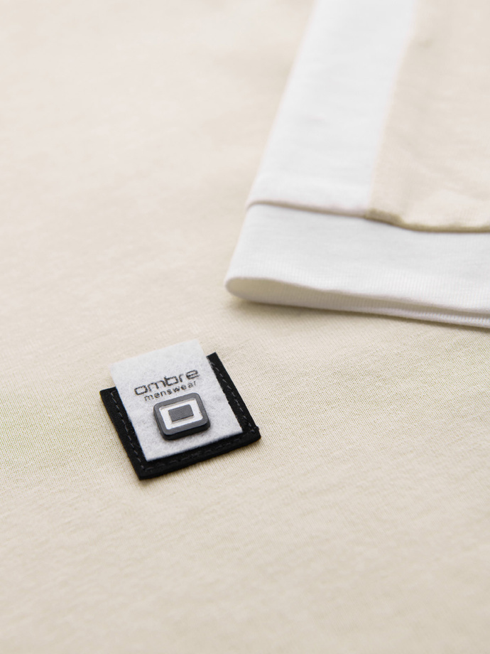 Tricou pentru bărbați cu dungi contrastante - crem V7 OM-TSCT-0115