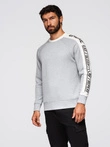 Men's sweatshirt with contrasting stripes and raglan sleeves - grey melange V2 OM-SSNZ-0200