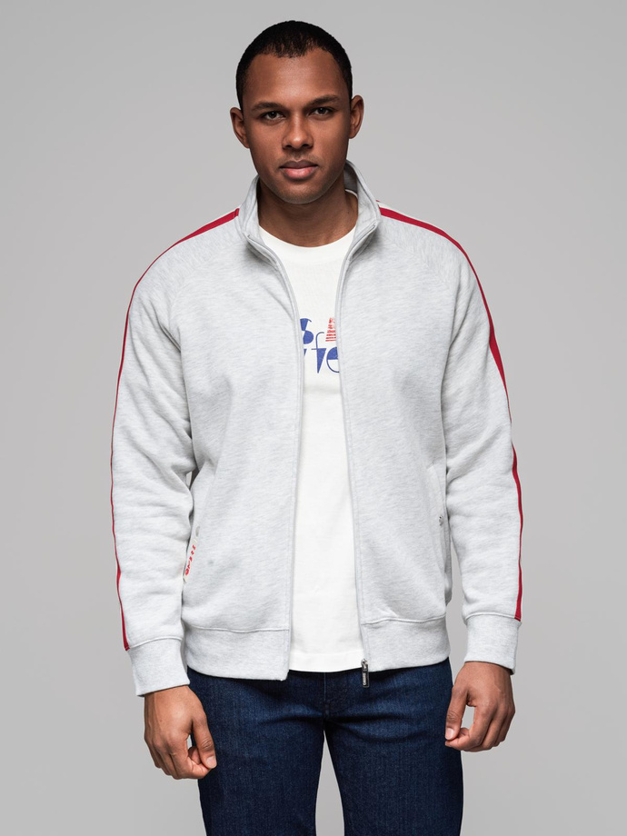 Men's sweatshirt with high collar and stripes - grey melange V1 OM-SSZP-0219